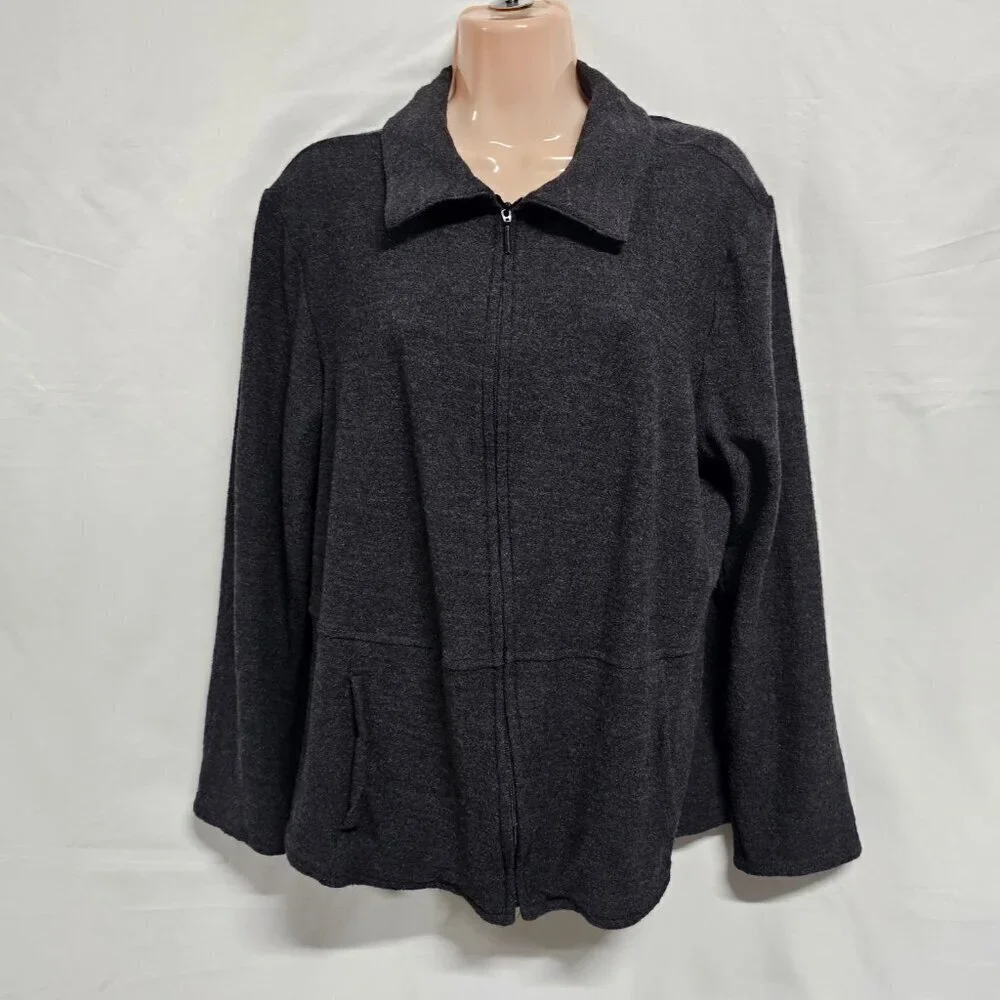Eileen Fisher Full Zip 100 Wool Jacket Women Size 1X Dark Gray Pockets